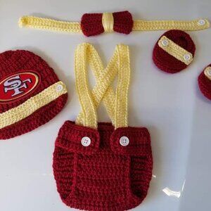 Crochet Baby Boy San Francisco 49ers Football Inspired Outfit Photo Prop